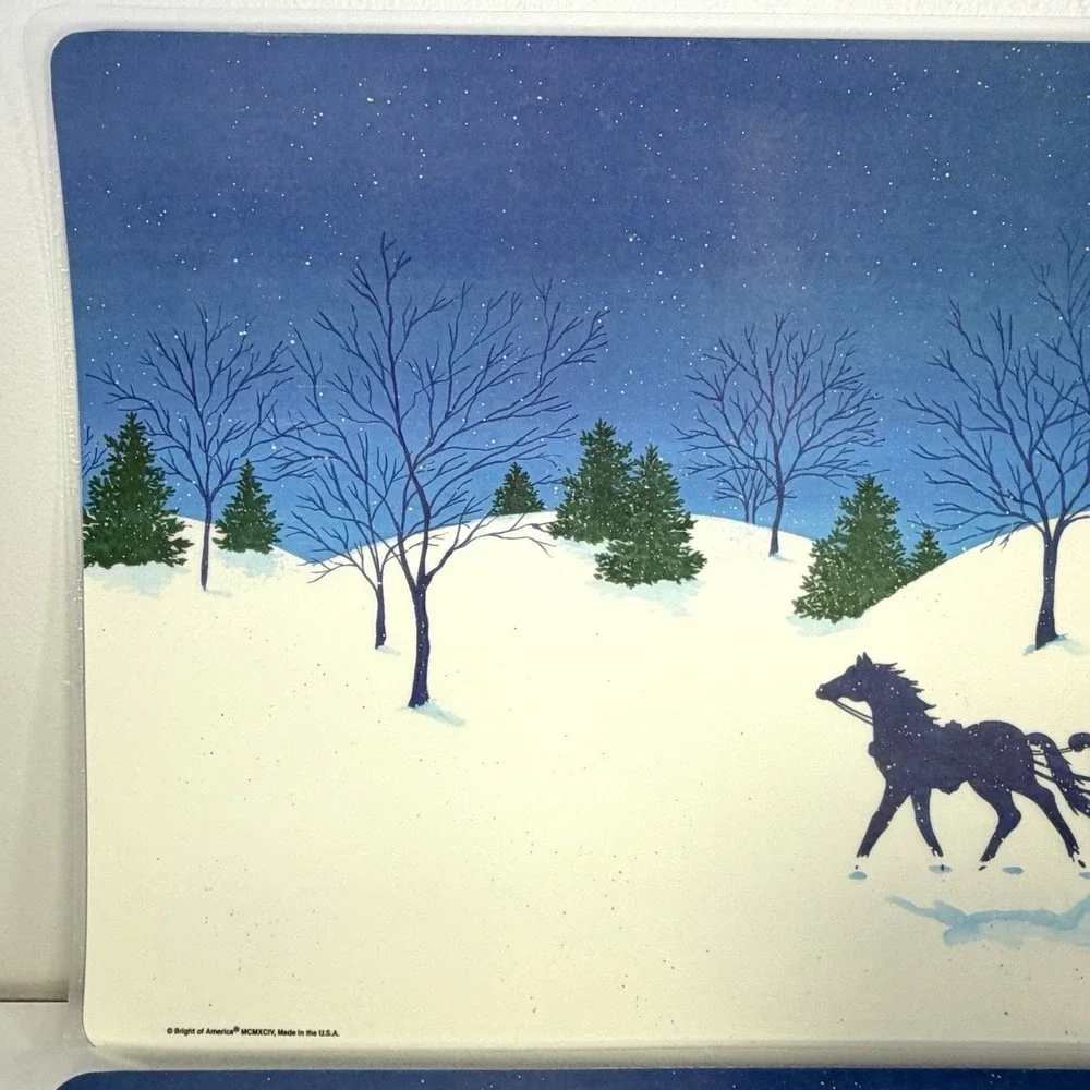 VTG Bright of America Currier & Ives Christmas Placemats Reversible USA Set/4
